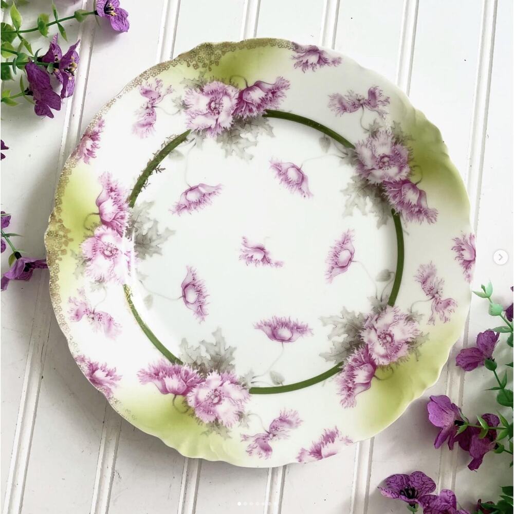 Vintage JCT Malmaison Germany Pink Green Porcelain Floral Plate Scallop Edge